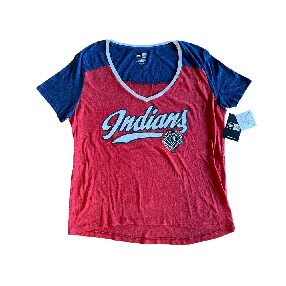 NWT NEW ERA Women's Cleveland Indians MLB T-Shirt Size XL V-Neck Glitter